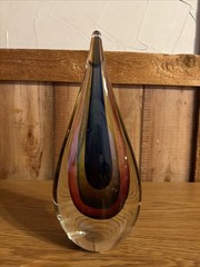 Rainbow Rain Drop Murano-Style Sculpture 11 1/2″ tall Beautiful!