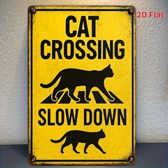 8×12 Inch Slow Down Cat Crossing Metal Sign Yellow Black Cat