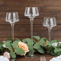 3 CLEAR Long Stem Crystal Glass CANDLE HOLDERS Vases Centerpieces Party Events