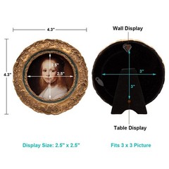 3×3 Small Vintage Round Picture Frame, Mini Antique Ornate Photo Frame