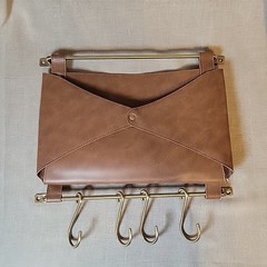 Threshold Mail Pouch with Hooks Entryway Faux Leather Metal Keys Wall Organizer