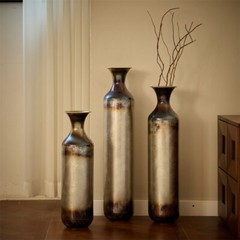 Glazed metal vase decoration home droplet shaped white metal vase 3-piece set