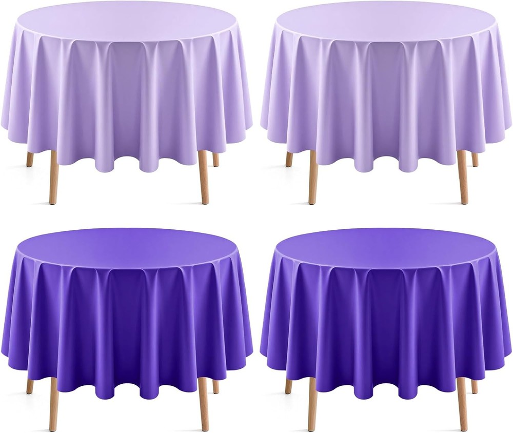 4 Pieces Purple Series Round Tablecloth, 84″ Solid Color Waterproof & Spillproof