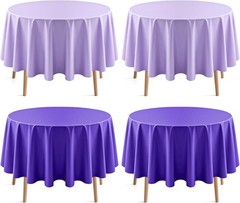 4 Pieces Purple Series Round Tablecloth, 84″ Solid Color Waterproof & Spillproof