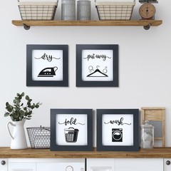 4 Set Room Decor for Wall Farmhouse Laundry Room Sign 6 x 6 Wood Wash Dry Fol…