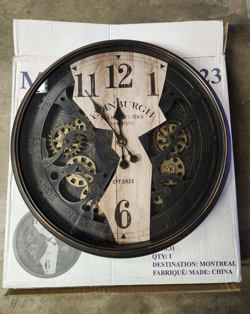 Clocks – 30″ Round – Wall Clock – Gear Mechanism – Brown – Transitional NEW