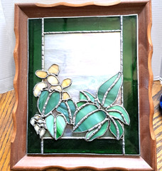Stained Glass Leaves and Flower In Wood Frame 10» x 12»