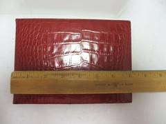 Leather Bifold Photo Frame Holds 4×6″ Photos Horizontal Croc Graphic Image RED