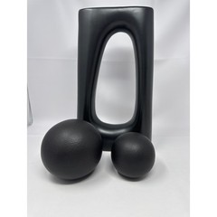 Modern Black Hollow Cutout Ceramic Vase with 2 Textured Spheres 14in