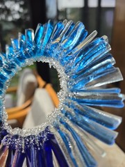 Blue Glass Sculpture 17cm Handmade, Coastal Ocean Decor, Modern Glass Art Ring,