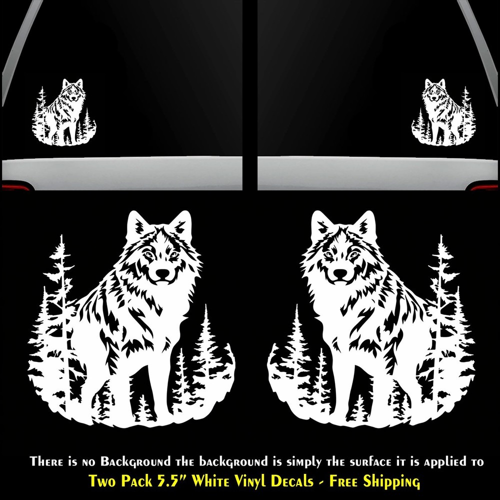 Wolf Stare Two 5.5″ White Vinyl Decal Car Truck Camper Window Door Mirror Laptop