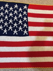 Hand Knit Crocheted USA American Flag 75“ x 43″ Handmade Throw Blanket R W B