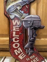 Welcome To The Lake Sign Boat Motor Bass Fishing Tackle Vintage Style Wall Decor