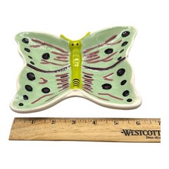 Butterfly Ceramic Hand Painted Signed Trinket Soap Dish Whimsy Jewelry Holder
