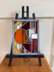Vintage Hand Made Art Deco Abstract Stained Glass Sun Catcher | 8×10″