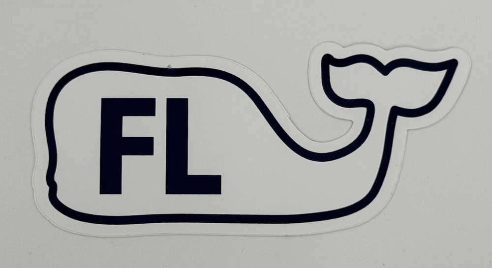 Vineyard Vines “FL” Florida in Black on White Whale Sticker Decal New