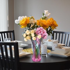 Multicolor Clear Glass Vases Wide Mouth Gradient Flower Vase for Bookshelf Di…