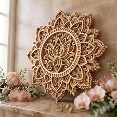 American- Mandala Wall Decor 12 Inch Multilayer Wooden Lotus Mandala Wall ART