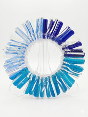Blue Glass Sculpture 17cm Handmade, Coastal Ocean Decor, Modern Glass Art Ring,