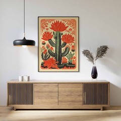 Traditional Mexican Art Print Retro Cactus Wall Decor