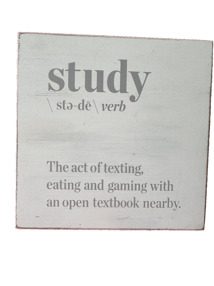 Study – Off White Distressed Wooden Decor Office or Bedroom Sign 8″x 8″