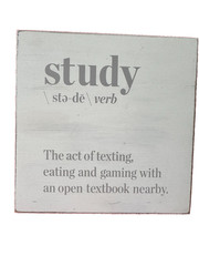 Study – Off White Distressed Wooden Decor Office or Bedroom Sign 8″x 8″