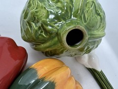 Vintage Hand Painted Ceramic Vegetables 5 Pieces Spring Onion Cabbage