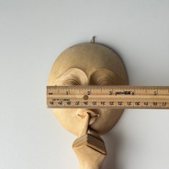 VTG Shhh Silence Hand Carved Wood Mask Wall Hanging Art Tan Boho Decor