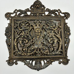 Vintage Solid Brass Wall Door Mail Paper Holder Bronze Gothic Victorian Ornate
