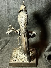Cast Metal Brass or Bronze Art Sculpture Statue of a Bird in Tree Nouveau Style