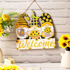 Sunflower Welcome Door Sign Wood Gnome Hanger Sunflower Wreath for Front Door Su