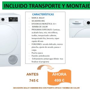 Secadora Balay 3SB985B con puerta opaca y de color blanca, De 8kg de capacidad en oferta en muebles Bravo, Valmemorillo, Madrid