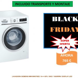 Lavadora siemens wm16w570ee de 9kg con 1600 rpm. En oferta por black friday en muebles Bravo, Valdemorillo, Madrid